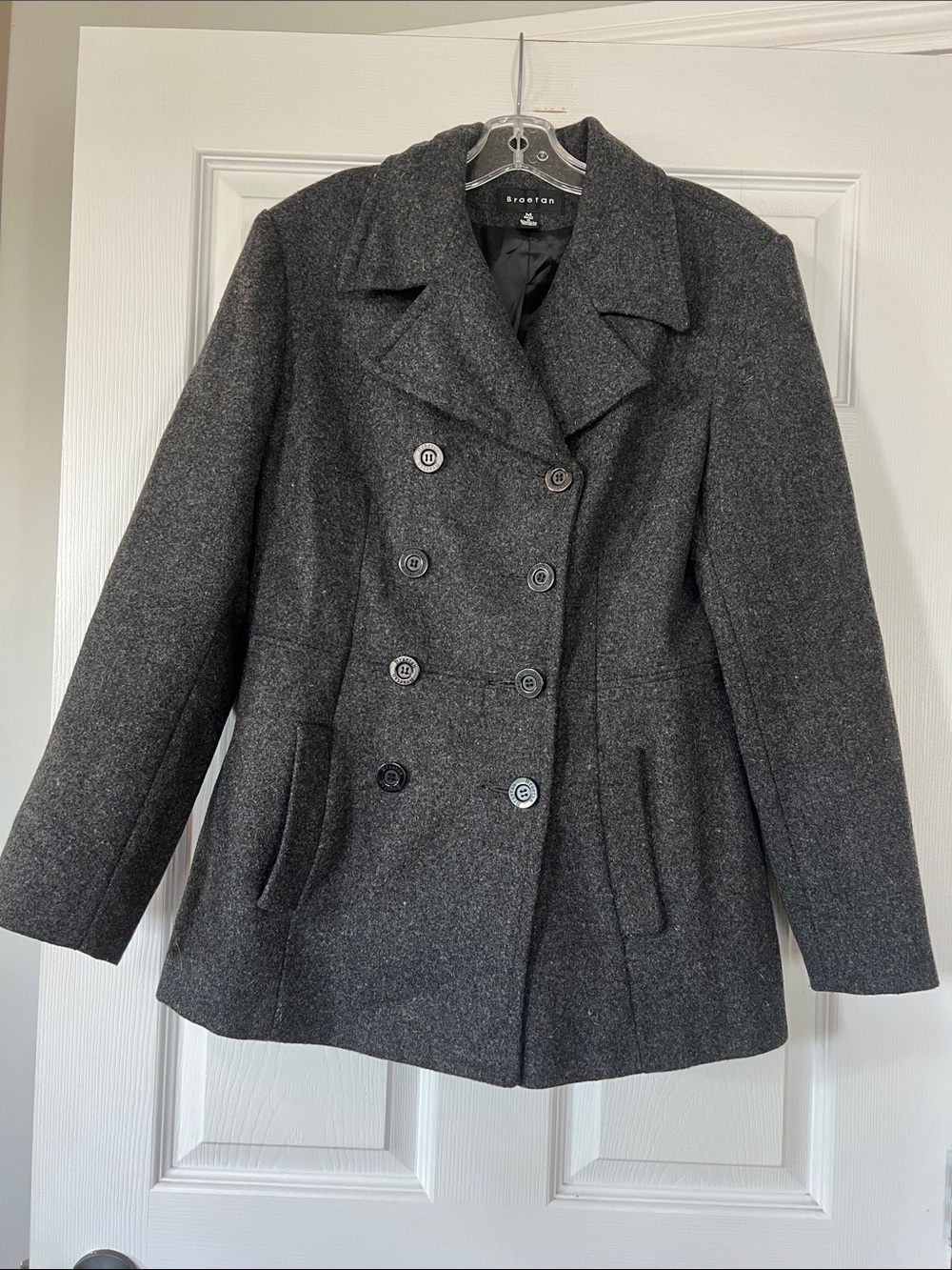 Braetan Charcoal Gray Double-Breasted Wool Pea Coat